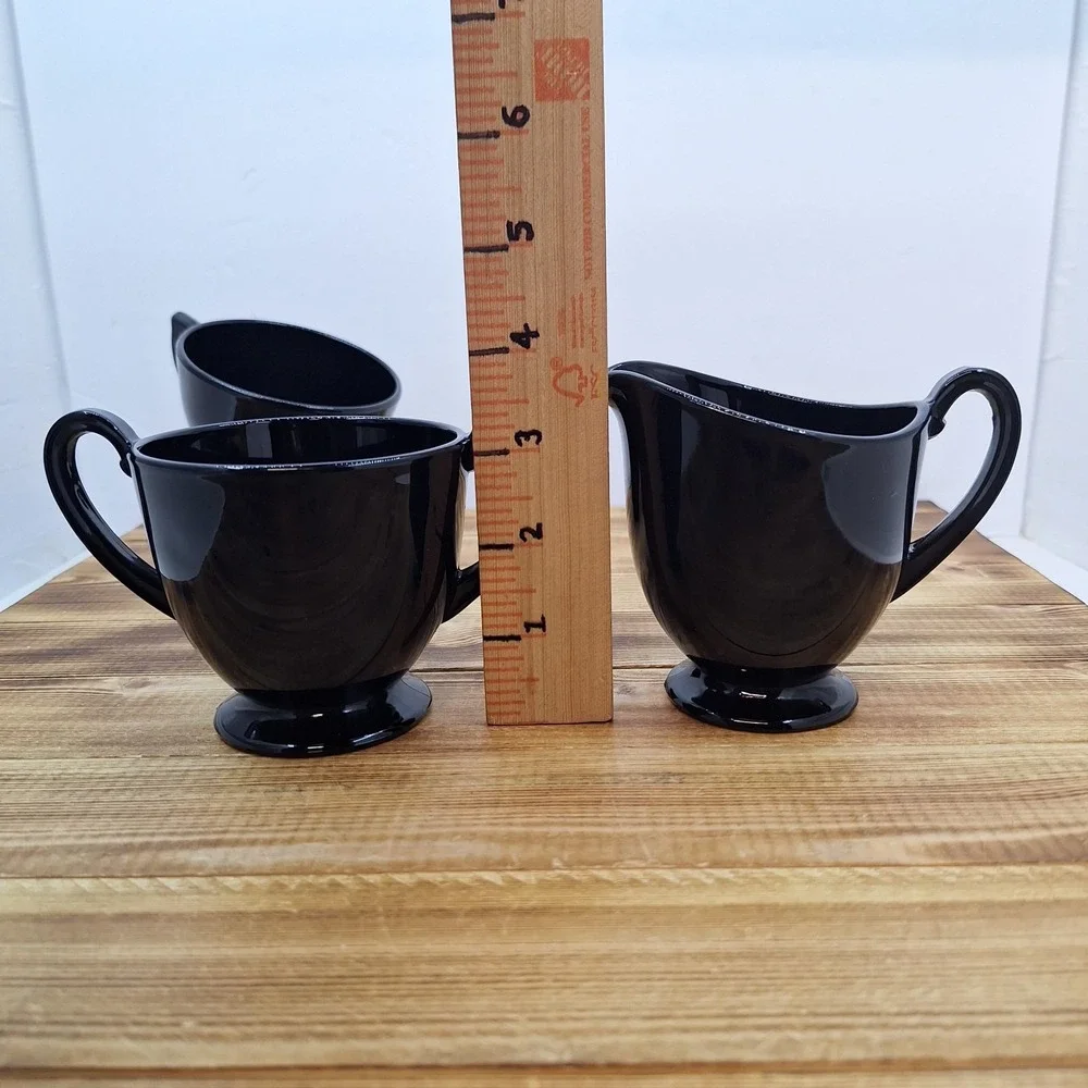 Vintage Black Amethyst Open Sugar And Creamer Set W/‎ 2 Cups 4pc Lot